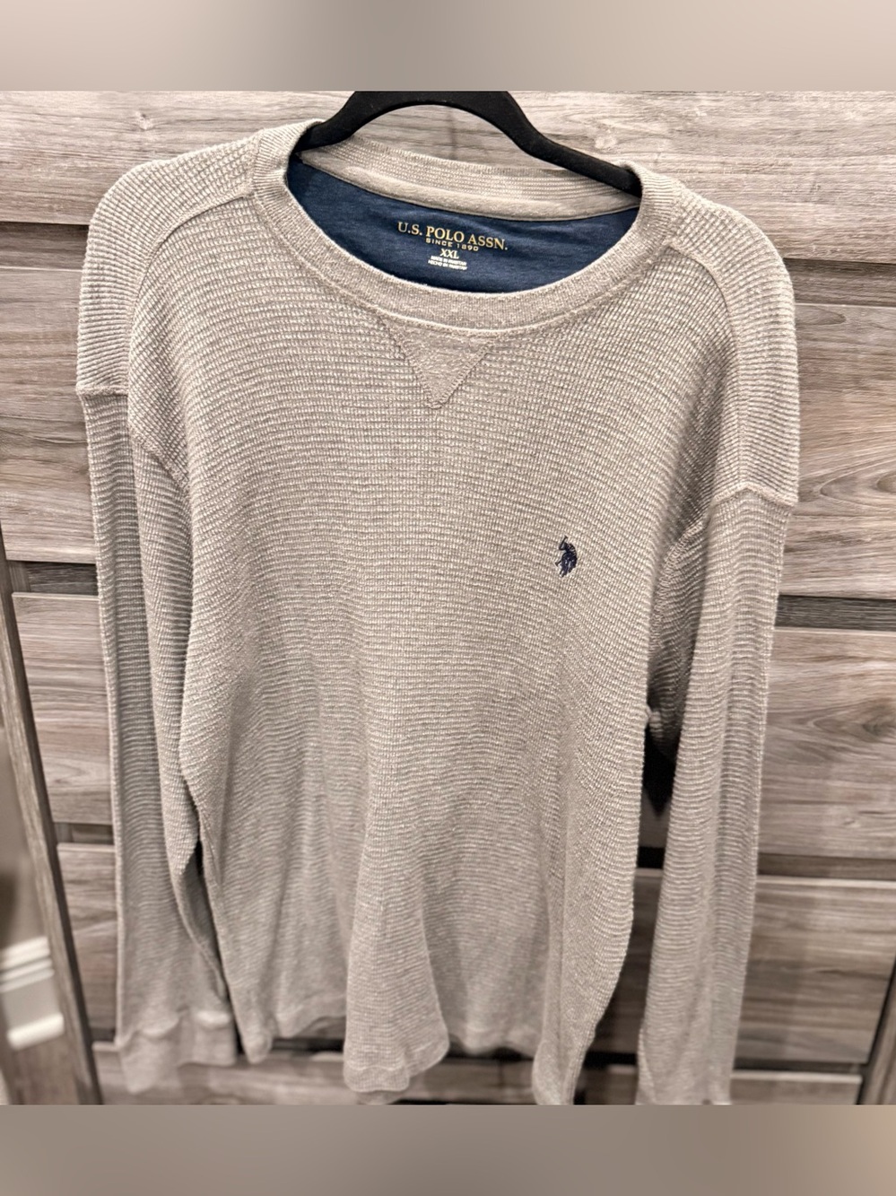 U.S. Polo Assn. Men's Light Gray Crewneck Sweater with Navy Logo